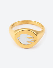Load image into Gallery viewer, White Enamel Gold Dove Ring