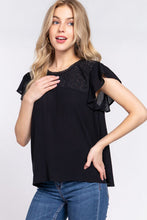 Load image into Gallery viewer, ACTIVE BASIC Ruffle Short Sleeve Crochet Blouse