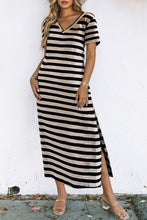 Load image into Gallery viewer, Striped V-Neck Short Sleeve Side Slit Dress