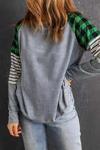 Load image into Gallery viewer, Striped Plaid Round Neck Long Sleeve T-Shirt