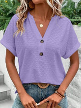 Load image into Gallery viewer, Eyelet Notched Short Sleeve Blouse