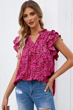 Load image into Gallery viewer, Floral Flutter Sleeve Notched Neck Blouse