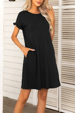 Load image into Gallery viewer, Flounce Sleeve Round Neck Dress with Pockets