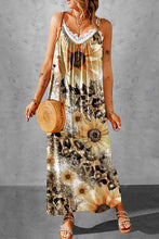 Load image into Gallery viewer, Leopard Sunflower Spaghetti Strap Dress