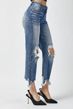 Load image into Gallery viewer, RISEN High Waist Distressed Frayed Hem Cropped Straight Jeans