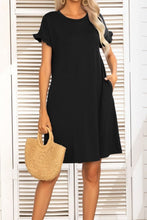 Load image into Gallery viewer, Flounce Sleeve Round Neck Dress with Pockets