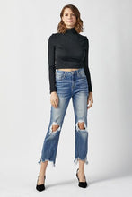 Load image into Gallery viewer, RISEN High Waist Distressed Frayed Hem Cropped Straight Jeans