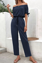 Load image into Gallery viewer, Off-Shoulder Tie Cuff Jumpsuit with Pockets