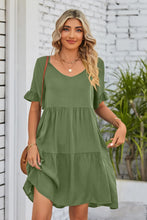 Load image into Gallery viewer, V-Neck Flounce Sleeve Tiered Dress