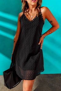 Swiss Dot Lace Trim V-Neck Dress