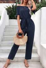 Load image into Gallery viewer, Off-Shoulder Tie Cuff Jumpsuit with Pockets