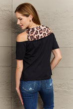 Load image into Gallery viewer, Leopard Print Round Neck Cold Shoulder Blouse