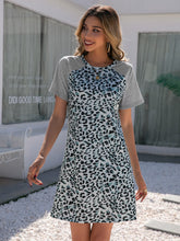 Load image into Gallery viewer, Leopard Round Neck Short Sleeve Mini Dress