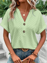 Load image into Gallery viewer, Eyelet Notched Short Sleeve Blouse