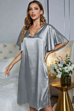 Load image into Gallery viewer, Satin Flutter Sleeve Side Slit V-Neck Night Dress