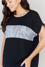 Load image into Gallery viewer, Sew In Love Shine Bright Full Size Center Mesh Sequin Top in Black/Silver