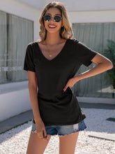 Load image into Gallery viewer, Lace Detail V-Neck Short Sleeve T-Shirt