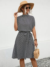 Load image into Gallery viewer, Tied Printed Mock Neck Short Sleeve Dress