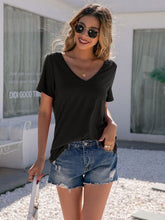 Load image into Gallery viewer, Lace Detail V-Neck Short Sleeve T-Shirt