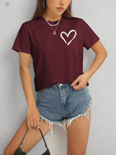 Load image into Gallery viewer, Heart Round Neck Short Sleeve T-Shirt