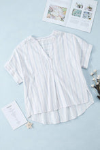 Load image into Gallery viewer, Striped Notched Short Sleeve T-Shirt