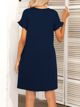 Load image into Gallery viewer, Round Neck Flounce Sleeve Dress with Pockets