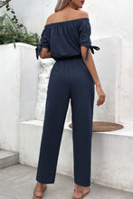 Load image into Gallery viewer, Off-Shoulder Tie Cuff Jumpsuit with Pockets