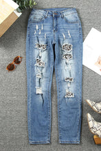 Load image into Gallery viewer, Leopard Distressed Pocketed Straight Jeans