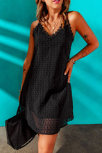 Load image into Gallery viewer, Swiss Dot Lace Trim V-Neck Dress