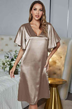 Load image into Gallery viewer, Satin Flutter Sleeve Side Slit V-Neck Night Dress