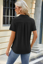 Load image into Gallery viewer, Pocketed Johnny Collar Short Sleeve Blouse