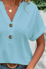 Load image into Gallery viewer, Eyelet Notched Short Sleeve Blouse