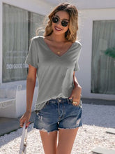 Load image into Gallery viewer, Lace Detail V-Neck Short Sleeve T-Shirt