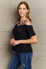 Load image into Gallery viewer, Leopard Print Round Neck Cold Shoulder Blouse