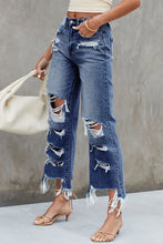 Load image into Gallery viewer, Distressed Raw Hem Jeans with Pockets