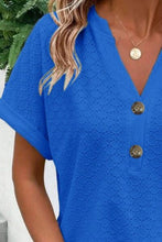 Load image into Gallery viewer, Eyelet Notched Short Sleeve Blouse