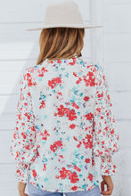 Load image into Gallery viewer, Floral Frill Trim Tie Neck Flounce Sleeve Blouse