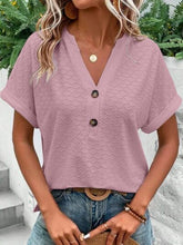 Load image into Gallery viewer, Eyelet Notched Short Sleeve Blouse