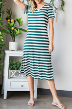 Load image into Gallery viewer, Striped V-Neck Short Sleeve Side Slit Dress