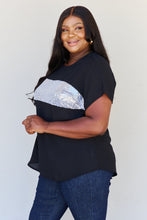 Load image into Gallery viewer, Sew In Love Shine Bright Full Size Center Mesh Sequin Top in Black/Silver