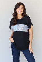 Load image into Gallery viewer, Sew In Love Shine Bright Full Size Center Mesh Sequin Top in Black/Silver