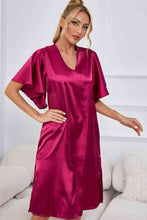 Load image into Gallery viewer, Satin Flutter Sleeve Side Slit V-Neck Night Dress