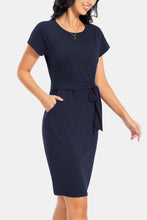 Load image into Gallery viewer, Tie Front Round Neck Short Sleeve Dress