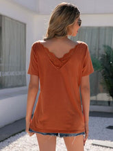 Load image into Gallery viewer, Lace Detail V-Neck Short Sleeve T-Shirt