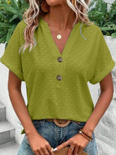 Load image into Gallery viewer, Eyelet Notched Short Sleeve Blouse