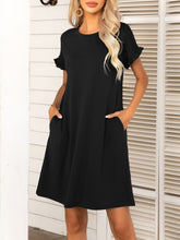 Load image into Gallery viewer, Round Neck Flounce Sleeve Dress with Pockets