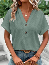 Load image into Gallery viewer, Eyelet Notched Short Sleeve Blouse