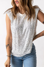 Load image into Gallery viewer, Sequin Round Neck Capped Sleeve Tank