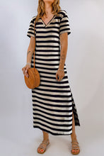 Load image into Gallery viewer, Striped V-Neck Short Sleeve Side Slit Dress