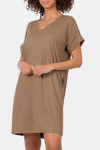 Load image into Gallery viewer, Zenana Rolled Short Sleeve V-Neck Dress